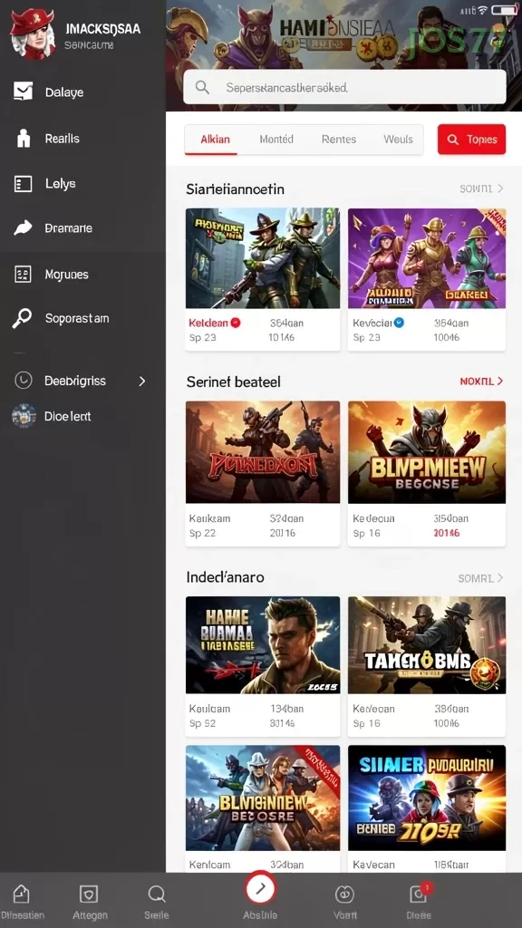 Cuplikan layar 7METER — menu navigasi